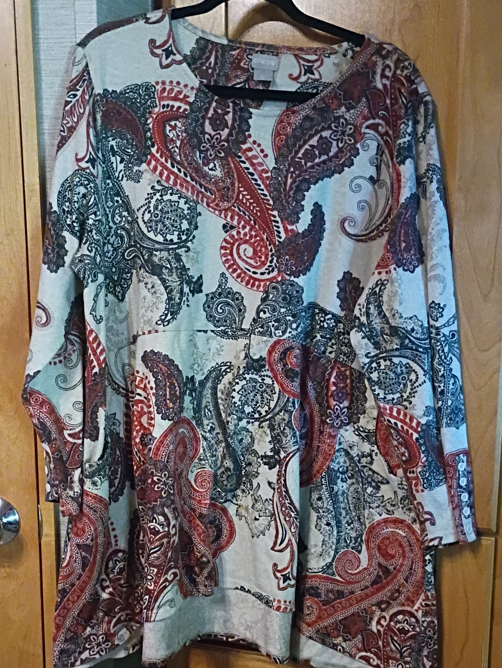 Chico's Women’s Paisley Print Tunic Top - Red & Teal